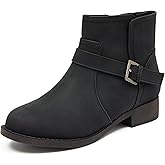 Veittes Women's Ankle Boots - Classic Side Zip, Cover with Buckle Strap, Comfortable Platform, Round Toe, Low Chunky Heel Comfort Slip On Fashion (Black/Dark Brown/Grey) Boots