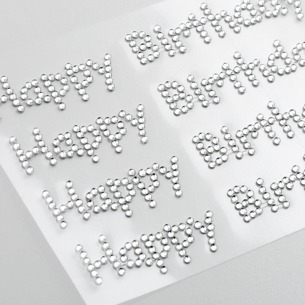 10.5cm Happy Birthday - Self Adhesive Diamante Rhinestone Gem Craft Sticker (4 Pieces)