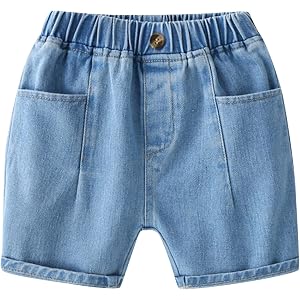 Baby Boys Denim Shorts Button Elastic Waist Wide Leg Pants Toddler Casual Summer Soft Breathable Loose Fit Bottoms