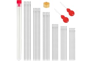 JUPEAN 34 Pcs Hand Sewing Needles Set 2"/2.36"/2.55"/4.9"/5.9"/6.9" Long Sewing Needles Big Eye Stitching Needles Upholstery Needles with Storage Tube for Quilting Darning and Doll Making