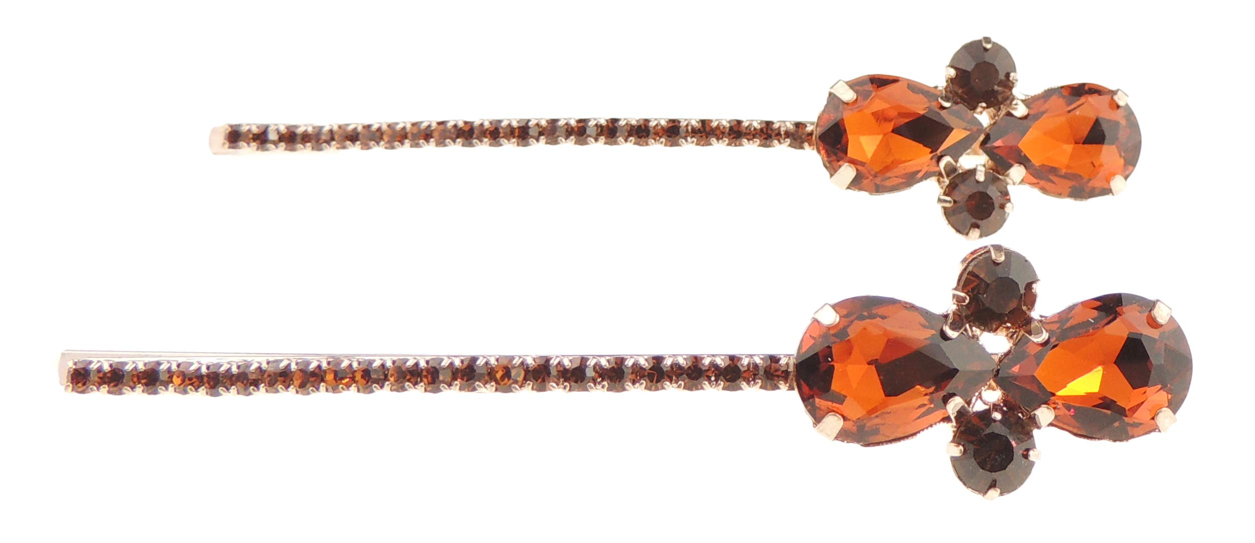 Womens Girls Sparkly Bow Rhinestone Jeweled Crystal Diamante Party Birthday Christmas Bridal Wedding Accessories Slides Hairpin Hair Clips Grips Bobby Pins Set of 2 Gold Tone Butterfly (Orange Red)