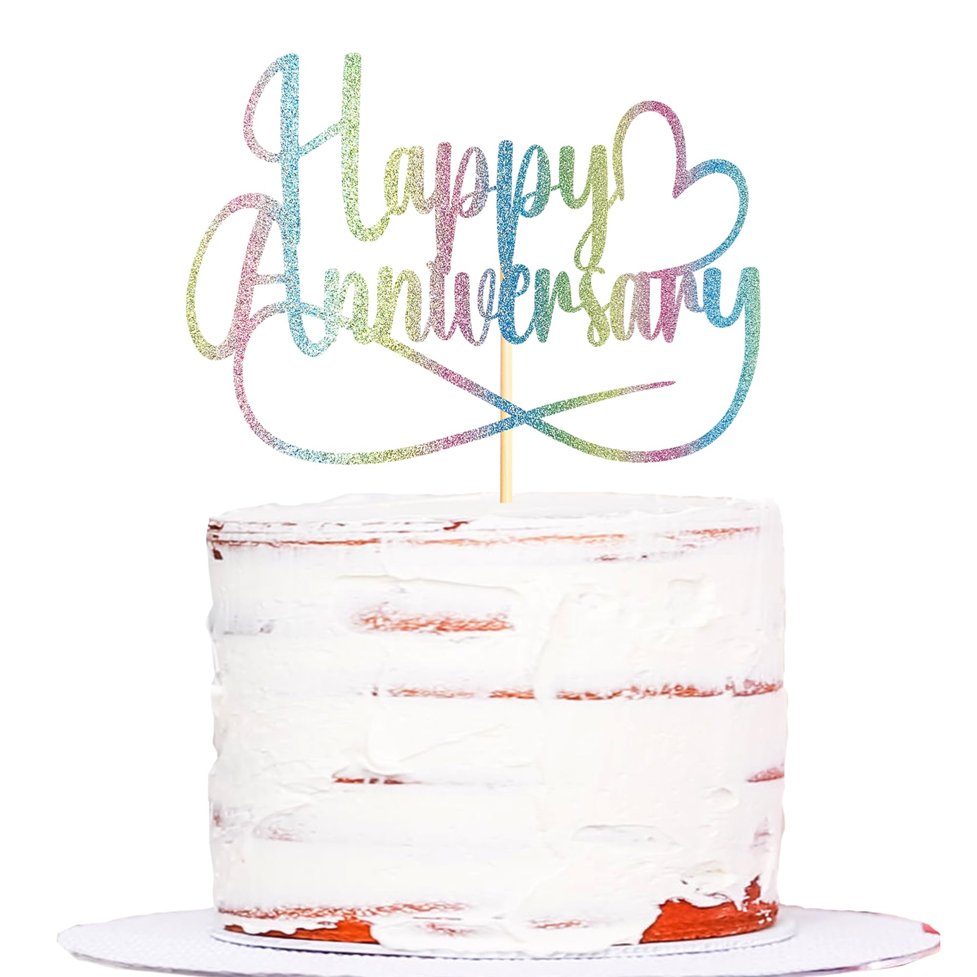 Sumerk 1 PC Rainbow Happy Anniversary Cake Topper Wedding Anniversary Cake Decorations