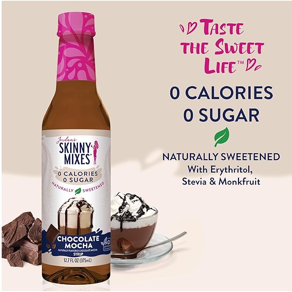 JORDAN’S SKINNY SYRUPS SUGAR FREE SYRUP, CHOCOLATE MOCHA SYRUP, 12.7 OZ, ZERO SUGAR AND ZERO CALORIE FLAVORING FOR COFFEE, PROTEIN SHAKE, COCKTAIL OR MOCKTAIL DRINKS AND MORE, NATURALLY SWEETENED LINE