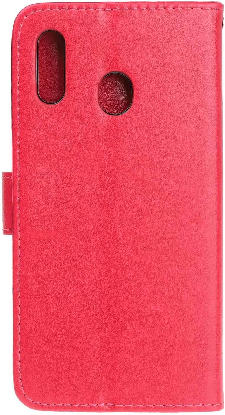 Reevermap Samsung Galaxy A20E Case Flip Cover Premium PU Leather Wallet Lotus Butterfly Embossed Magnet Closure Card Slot Holder Stand Silicone Bumper Shockproof Case for Samsung Galaxy A20E Rose Pink - Image 3