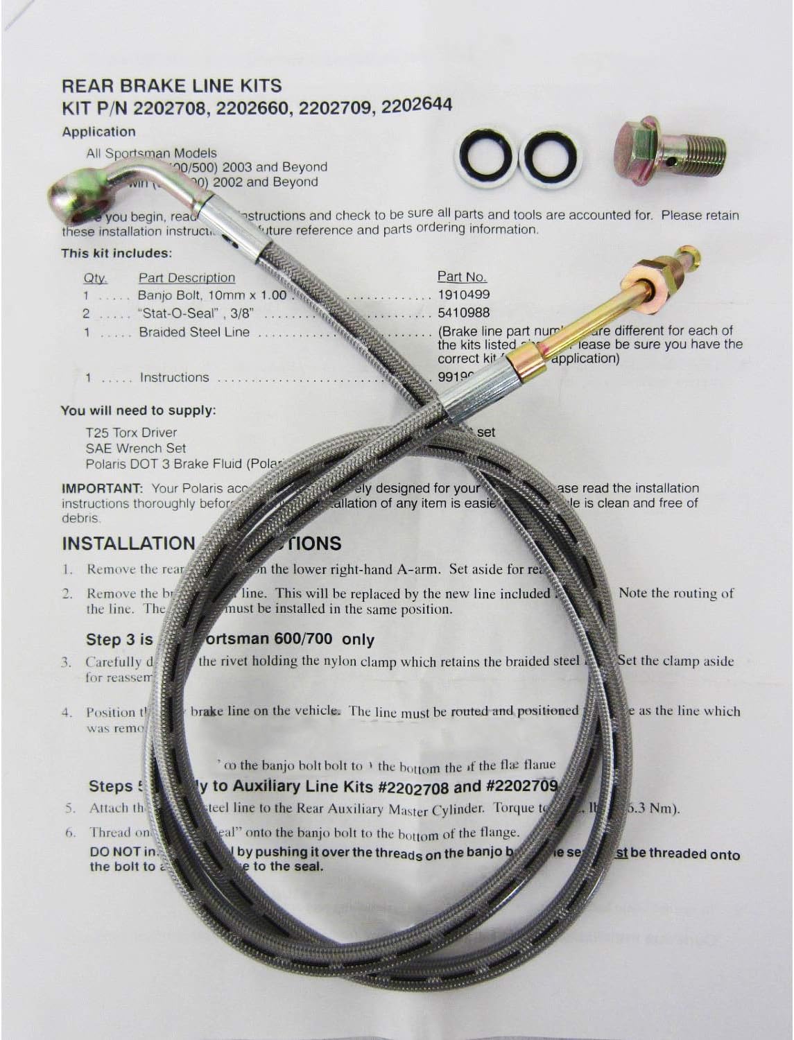 Amazon Com Polaris New Oem Atv Rear Brake Hose Line Kit 04 10 Sportsman 400 450 500 Automotive