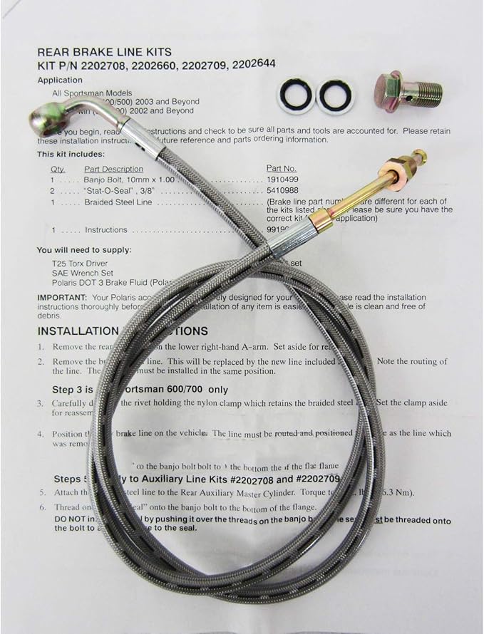 Polaris New OEM ATV Rear Brake Hose Line Kit 0410