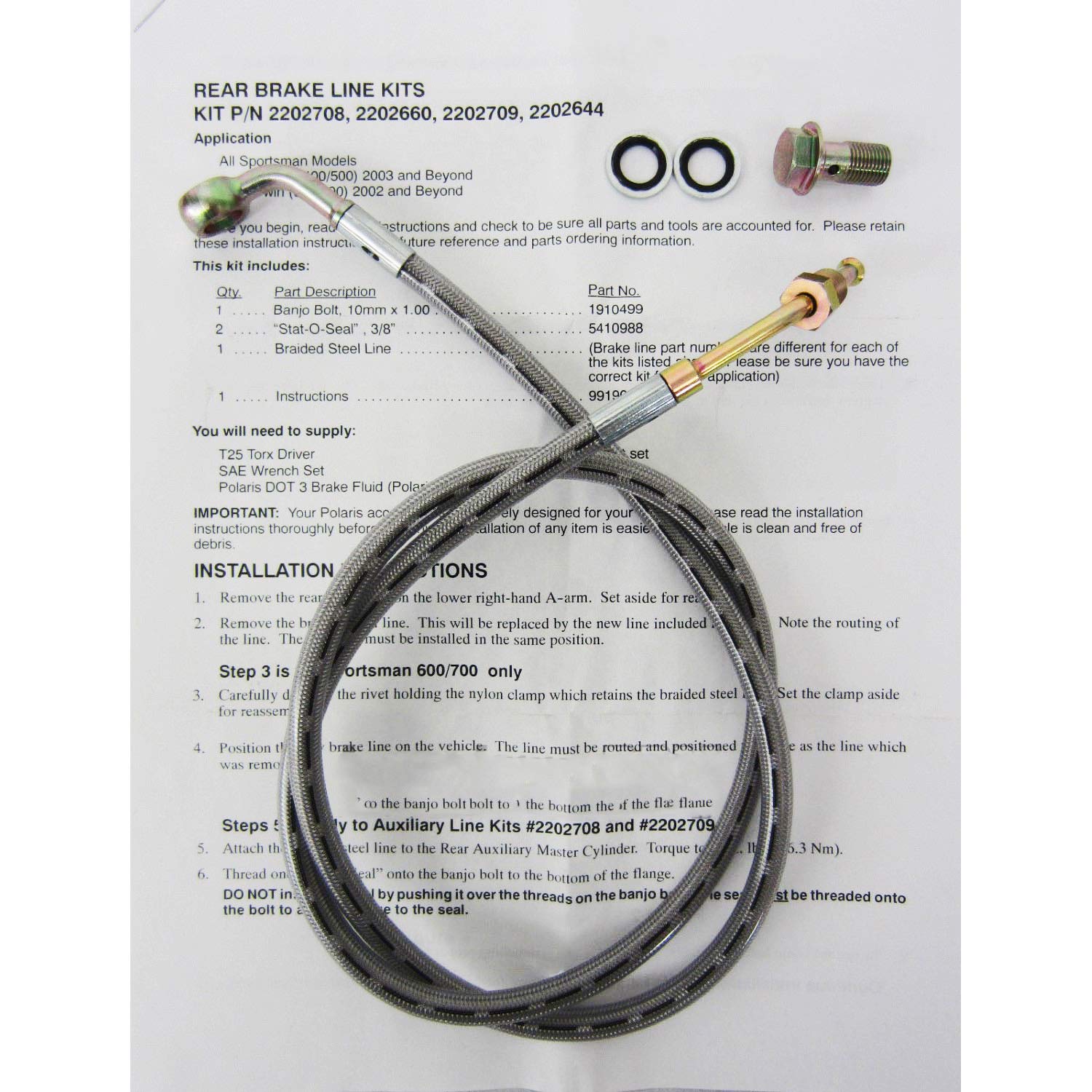 Amazon.com: Polaris New OEM ATV Rear Brake Hose Line Kit 04-10 Sportsman  400 450 500 2202708: Automotive