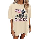 Wudlads Wild West Cowboy T Shirt Women Vintage Rodeo Shirts Cowboy Graphic Tee Oversized Country Music Short Sleeve Tops