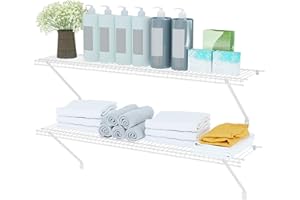 PROWORX Closet Shelves Wall Mounted, 2 Pack 4 ft x 12 in White Wire Shelving Kit, Metal Wall Shelf Organizer for Home, Pantry, Laundry Room Storage