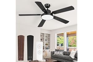 EASYMER Ceiling Fans with Lights, 52 Inch Downrod Ceiling Fans with 24W LED Lights and Remote, 3 Color Temperature, Quiet Reversible Motor, Modern Ceiling Fan for Bedroom, Living Room, Dining Room, Office