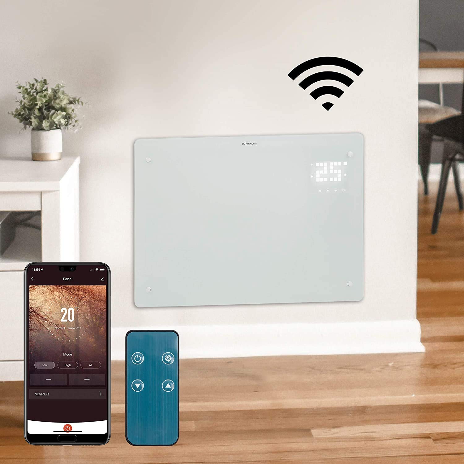 Devola Wifi Enabled Smart Electric Glass Panel Heater 1500W | Alexa Heating Control, Open Window Detection, Wall Mounted & Free Standing Low Energy Heaters with Timer | Lot 20, DVPW1500WH (White)