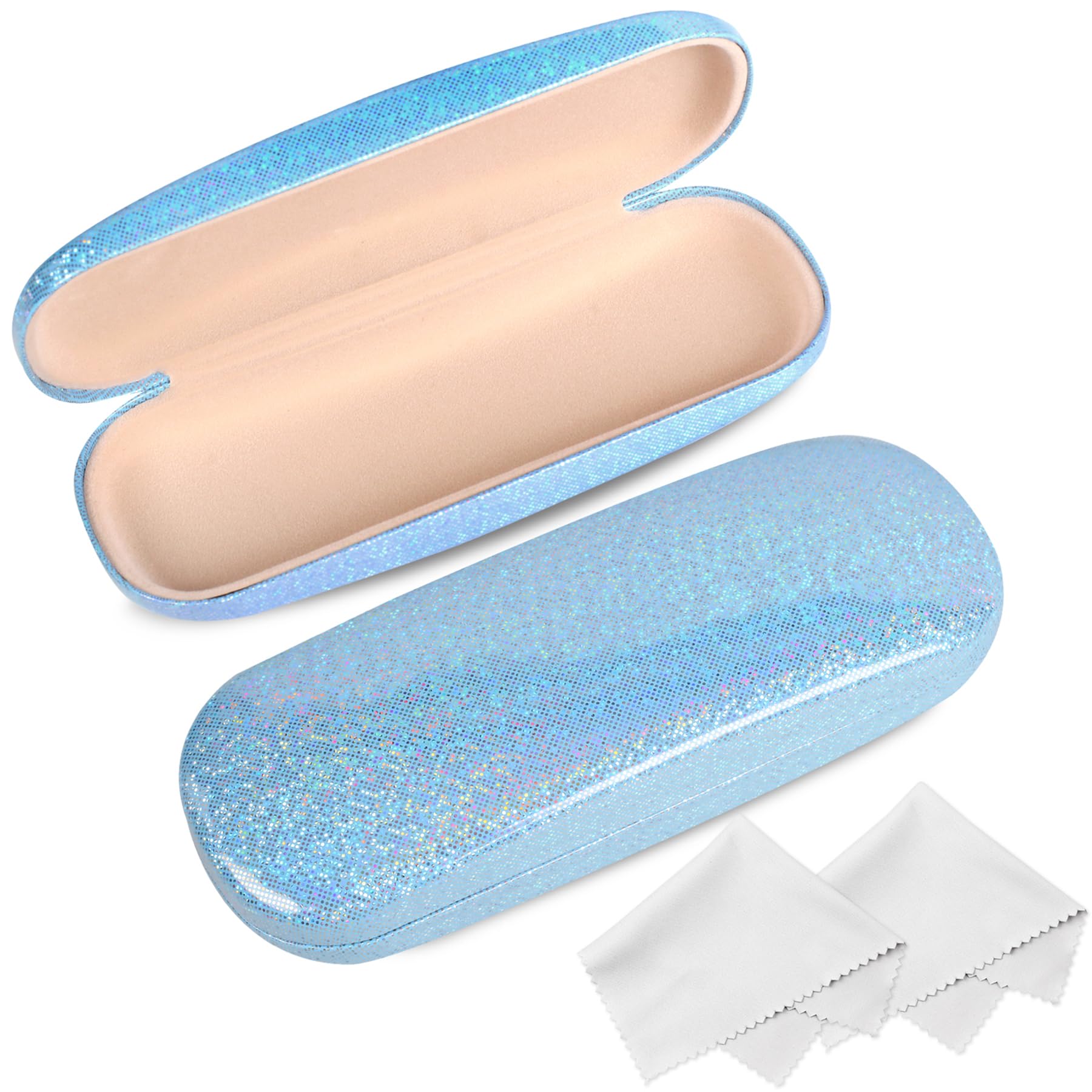 Photo 1 of Joyberg Glasses Case, 2 Pack Eyeglass Case with Cleaning Cloth, Sparkling Shiny Glasses Case Hard Shell Fits Most Glasses (Blue)