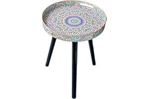 Zosenley Round Indoor Side Tables with Detachable Wooden 3 Legs, Versatile Indoor Tray Table, Perfect for Indoor Round Coffee Table Tea, and Relaxation Time 17.7 Inch (Multicolor Moroccan)