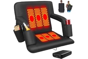 Moteoza Foldable Double Heated Stadium Seats for Bleachers with Battery, 6 Reclinng Positions Backrest, Armrests Adjustable – 3 Level Heating Portable Stadium Seating Heated Camping Chairs