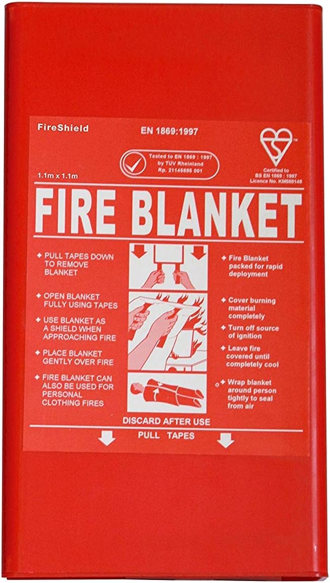 1m x 1m Hard Case Fire Blanket Ideal for Home Kitchen Caravans Boats Restaurants Workshops and Offices