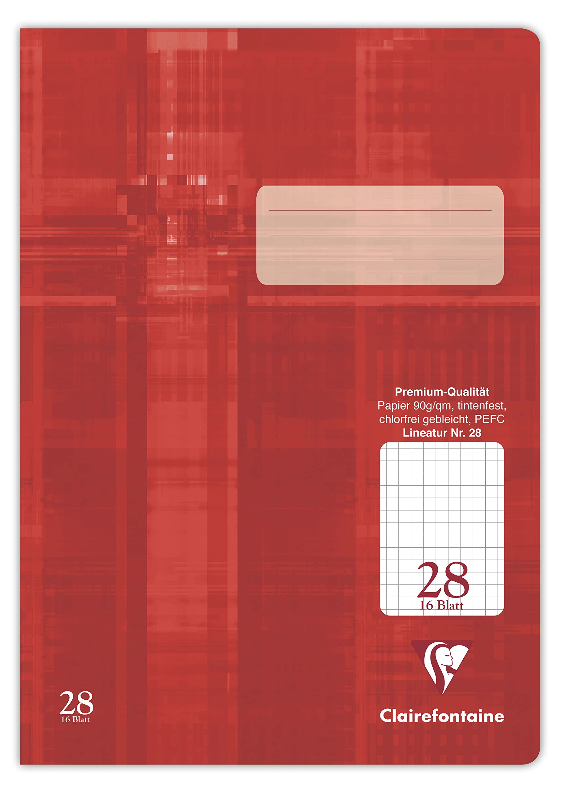 Clairefontaine 331028C - Pack of 25 Notebooks, Ideal for School, DIN A4 21x29.7cm, 28 Ruled Small Squares 5x5mm Continuous w/ Margin, 32 Pages 90g, Red, 1 Pack