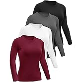 Dalavch 4 Pack Women’s Long Sleeve Basic Shirts Crew Neck Slim Fitted Compression Gym Workout Athletic Underscrubs Tops