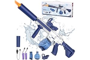 HUGEWAY Electric Water Gun,Squirt Gun Toy,Automatic Water Blaster Gun up to 35 FT Long Range,Outdoor Beach Party Shooting Game Toy with Induction Fire Burner,Ideal Water Gun Toy Gift for Kids & Adults (Blue)