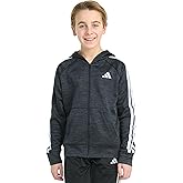 adidas Boys' Long Sleeve Full-Zip Training Essential 3-Stripe Jacket, Dark Grey Heather