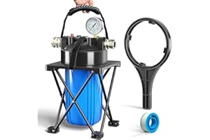 HANSING 6-Layer RV Water Filter with Stand and Pressure Gauge, 3/4" GHT Metal Threads Inline Water Filter, Removes Sediments, Chlorine, VOCs, Heavy Metals, Bad Taste, Odor, and More