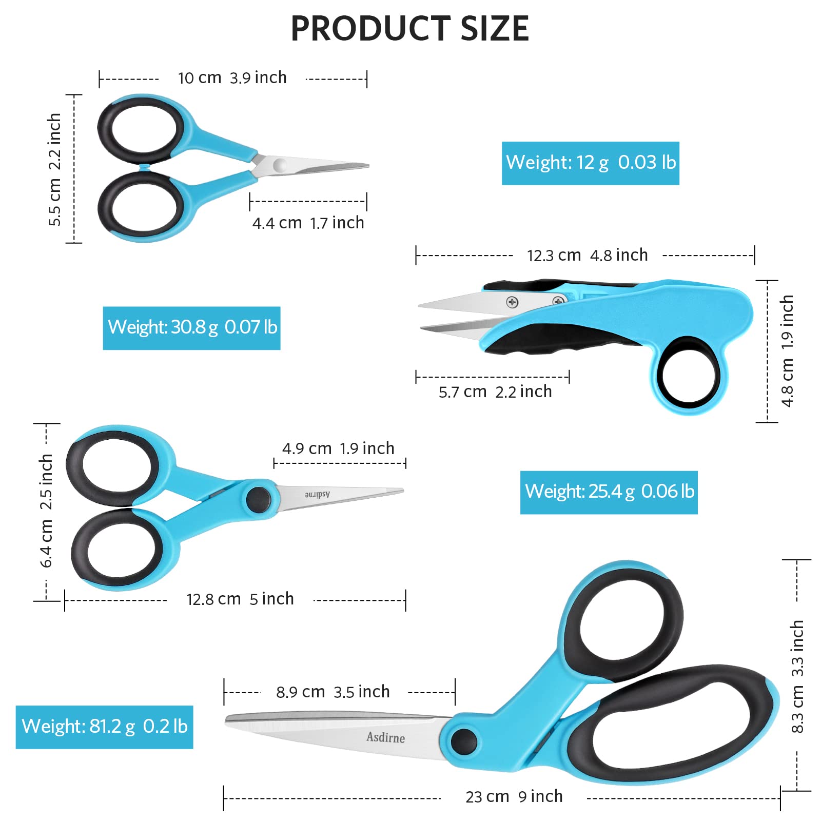 Premium sewing Scissors Bundle, Perfect Sewing Partners, Sharp and Durable, Comfortable Handle, Contains 9”Fabric scissors, 5”Detail Shear, 3.9”Embroidery Scissors, 4.8”Thread Snips