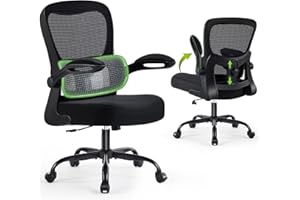 AreShark Ergonomic Office Chair, Comfy Desk Chair with Adjustable Lumbar Support, Mesh Computer Chair with Wheels, Flip-up Armrests, Swivel Rolling Executive Chair for Home Office, Gaming, Black