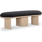 Meridian Furniture 22004Black Wilshire Collection Art Deco Bench with Luxurious Black Boucle Fabric and Rich Solid Wood with Natural Oak Finish, 57.5" W x 20" D x 18" H, Black