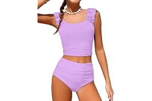 Doumlop Girls Tankini Swimsuit 2 Piece Bathing Suit Twist Cross Back Cutout Swim Tank Top Floral Print Swimwear for 9-16Y