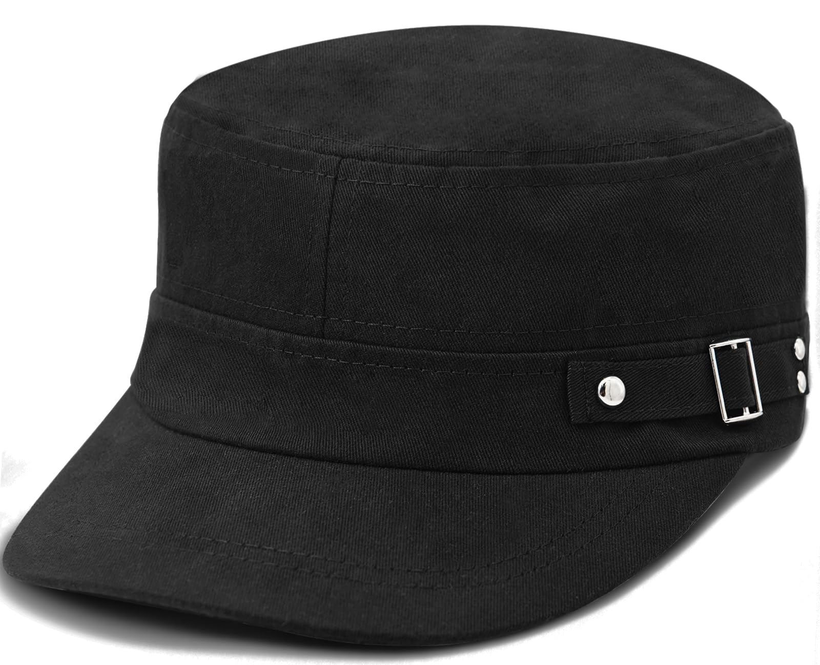 Photo 1 of WULIQIUQIU Army Cadet Cap for Men Women Military Flat Top Cap Unisex Basic Baseball Cap Black