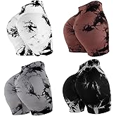 Mumucove 4 Piece Women Workout Shorts Tie Dye High Waist Butt Lift Shorts Tight Women Workout Gym Yoga Sports Shorts