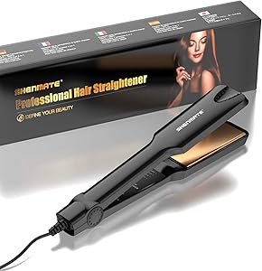 SHENMATE Professional Titanium Flat Iron Hair Straightener, Dual Voltage, Instant Heating, 1.75 Inch Wide Black.