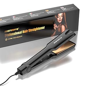 SHENMATE Professional Titanium Flat Iron Hair Straightener, Dual Voltage, Instant Heating, 1.75 Inch Wide Black.