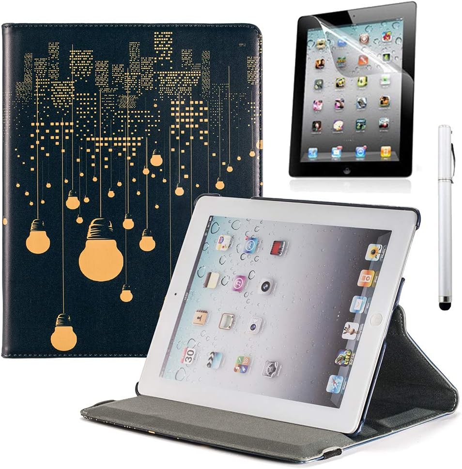 RUBAN iPad 2/3/4 Case - Multiple Angles Stand Smart Protective Cover for iPad with Retina Display (iPad 4th Gen),iPad 3 / iPad 2 (Automatic Wake/Sleep Feature) with Screen Protector - City Night View