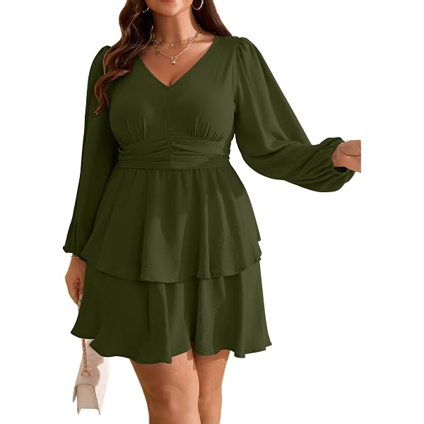 Floerns Women's Plus Size Cheetah Print Dress - Long Sleeve, V-Neck, Ruffle Hem, Party Wear - View #7