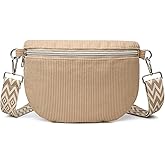 LJCZKA Corduroy Crossbody Bags for Women Large Corduroy Bum Sling Bags Adjustable Fanny Waist Pack Belt Purse Chest Shoulder Bag (Khaki)