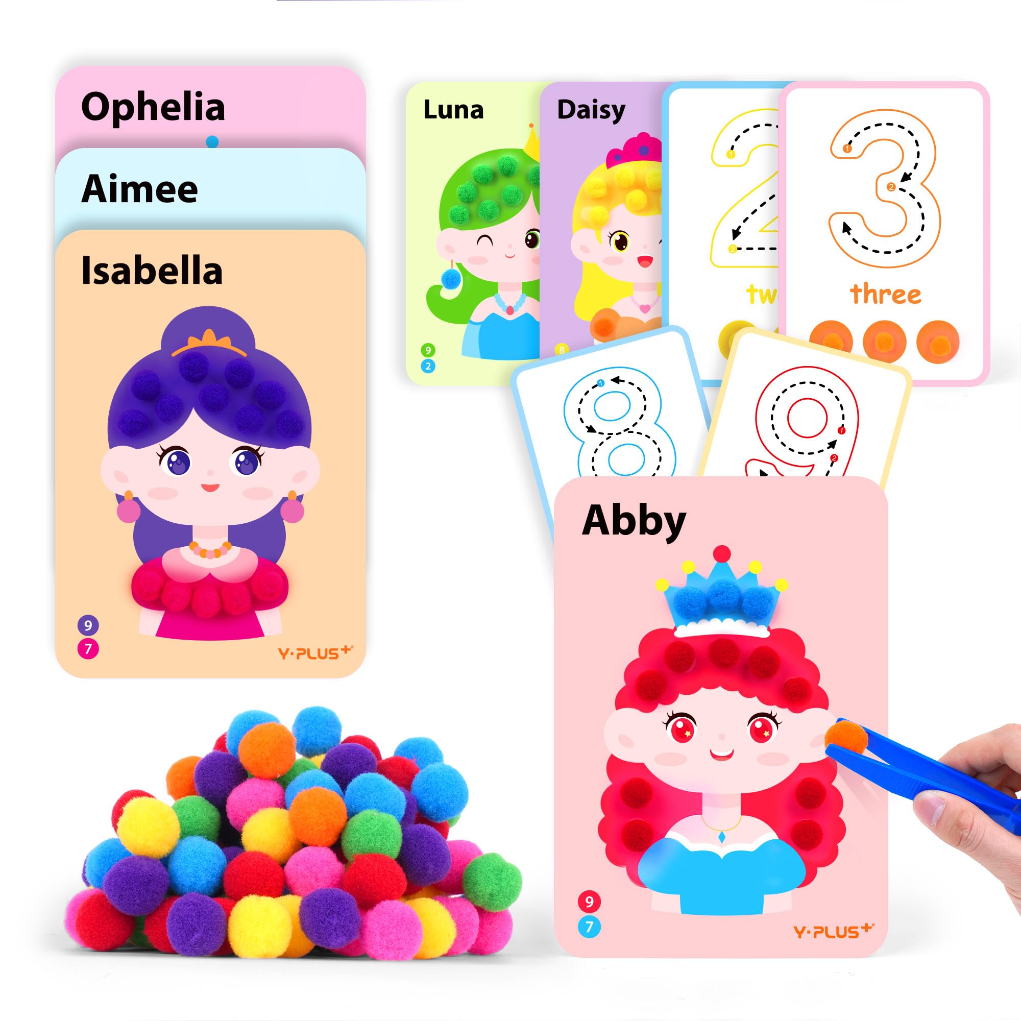 YPLUS Craft Kits for Kids, Pompoms Arts and Crafts Ages 3-8, Educational Fine Motor Skills Toys, Kids Craft Set for Fun & Learning - Princess