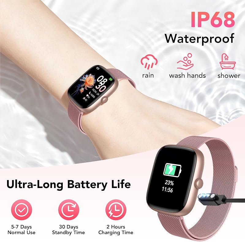 Smartwatch Damen mit 2 Armbänder, 1.83" HD Smart Watch mit Bluetooth-Anruf, IP68 Fitnessuhr Damen mit SpO2, Pulsmesser, Schlafmonitor, Stressüberwachung, Schrittzähler, 120+ Sportmodi — Foto 7 von 8