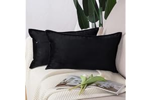 MADIZZ Set of 2 Super Soft Velvet Decorative Throw Pillow Covers 12x20 inch Black Rectangular with Fringe Luxury Style Cushio