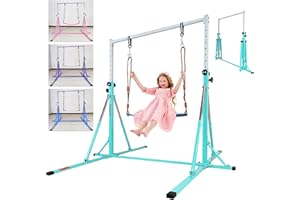 FC FUNCHEER Foldable Gymnastics Bar,5FT Horizontal bar,Adjustable Kids Training bar for Kids Ages 3-15,Kids Gymnastics bar,Triangle Stable Structure-Gym Equipment for Home