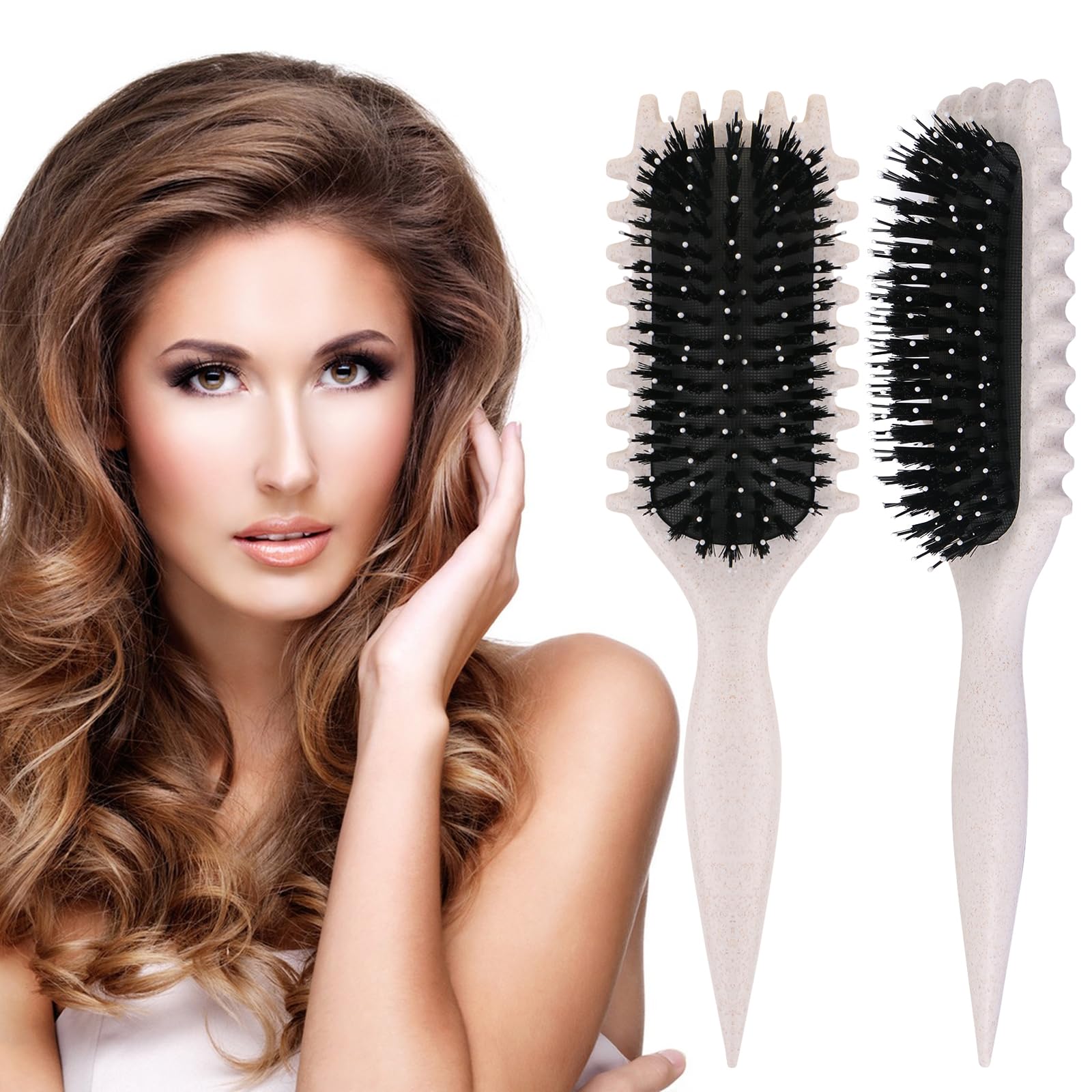 LALASTYLE Curl Brush, Curl Defining Brush for Curly Hair, Boar Bristle Hair Brush, Curling Roll Comb for Detangling, Shaping and Defining Curls for Women Girls (Beige)