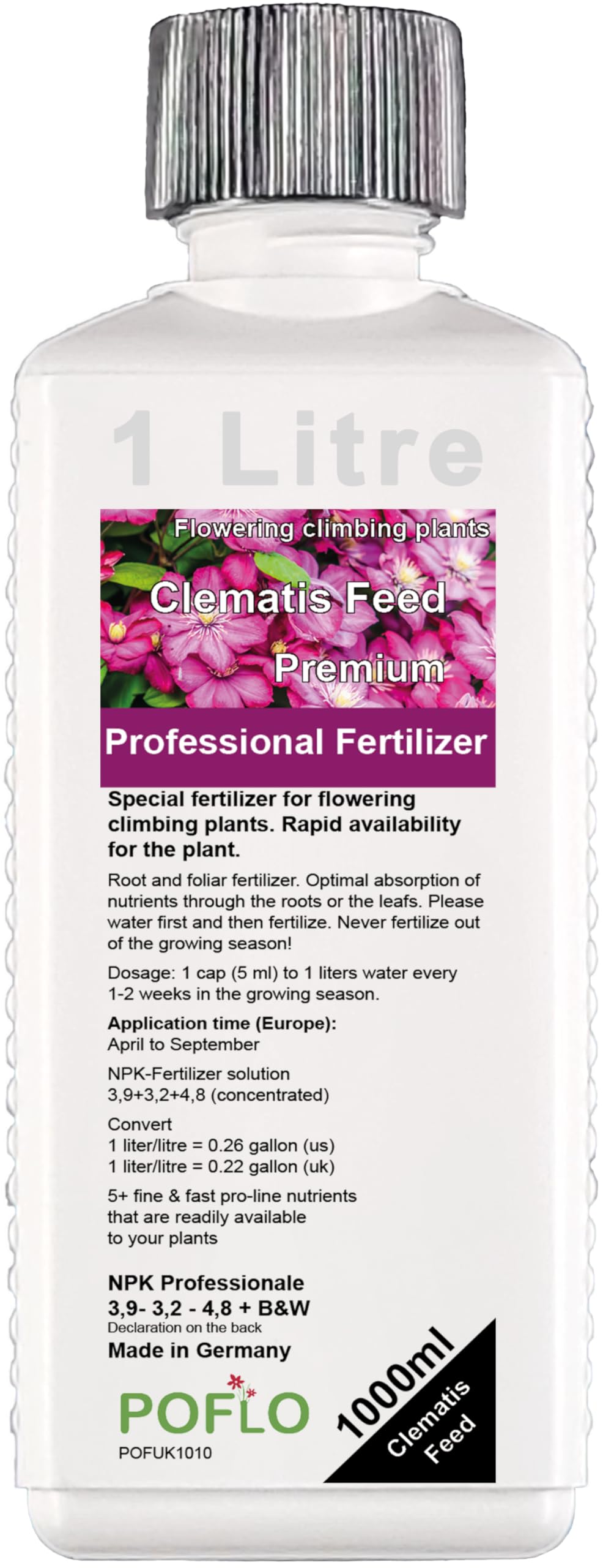 POFLO Special NPK liquid fertilizer for clematis and flowering climbing plants. Professional High-tech complete fertilizer 1000ml
