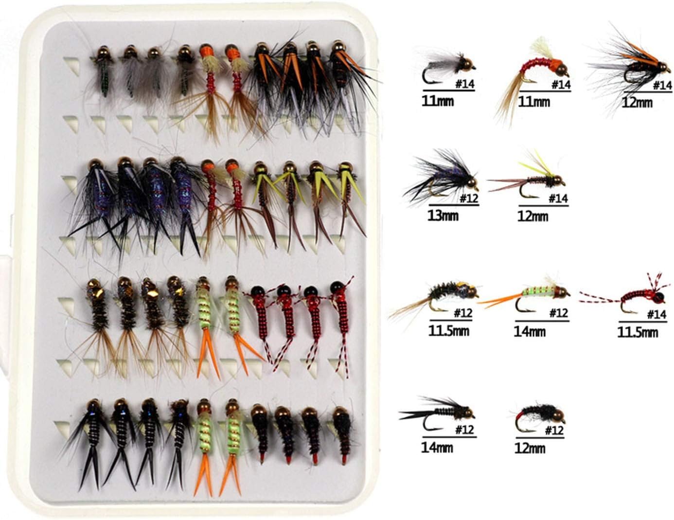 Torn Heaven 40Pcs/Box Trout Fly Fishing Midge Beadhead Larvae Pupa Stonefly Nymph Fishing Fly Set