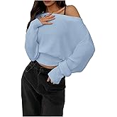 RoseSeek Women's Off The Shoulder Sweater Long Sleeve Knit Pullover Cinched Waist Tops Trendy Fall Outfits