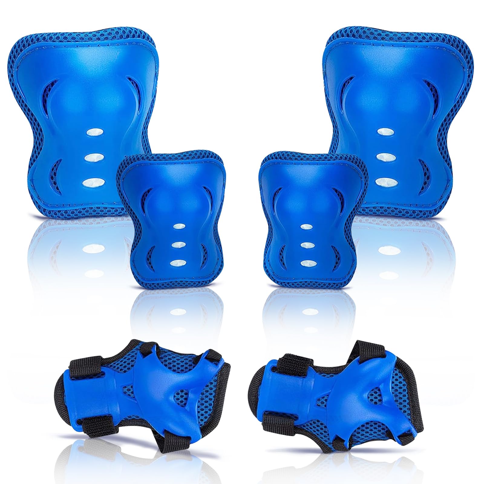 Knee Pads for Kids Protective Gear Set - Knee Pads, Elbow Pads, and Wrist Guards for Girls Boys Skating Skateboard Scooter, Bike, Cycling, Rollerblading, Motorcycle Bike (Blue)