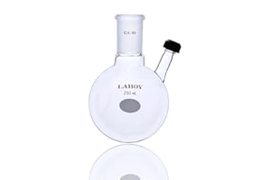 Laboy Glass 250mL Round Bottom Boiling Flask with 24/40 Joint & Threaded Inlet Used As Thermometer Adapater for Apparatus in Organic Chemistry Lab Glassware