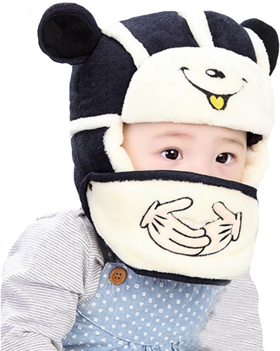 YAOSEN 2-in-1 Cartoon Winter Plush Hat Face Mask Set for Infants and Toddlers