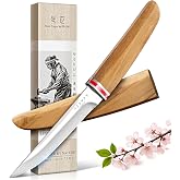 DRGSKL Utility Fixed Blade Knife - Handcrafted Japanese Knife with Sheath | D2 Steel, Premium Natural Walnut Wood Handle &amp; Sheath, Gift Box, Red Marble Texture Decoration