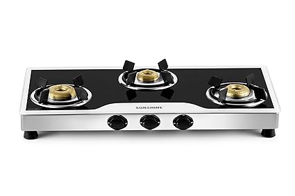 Buy Sunshine Omega 3 Burner Gas Stove Manual Ignition Glass Top