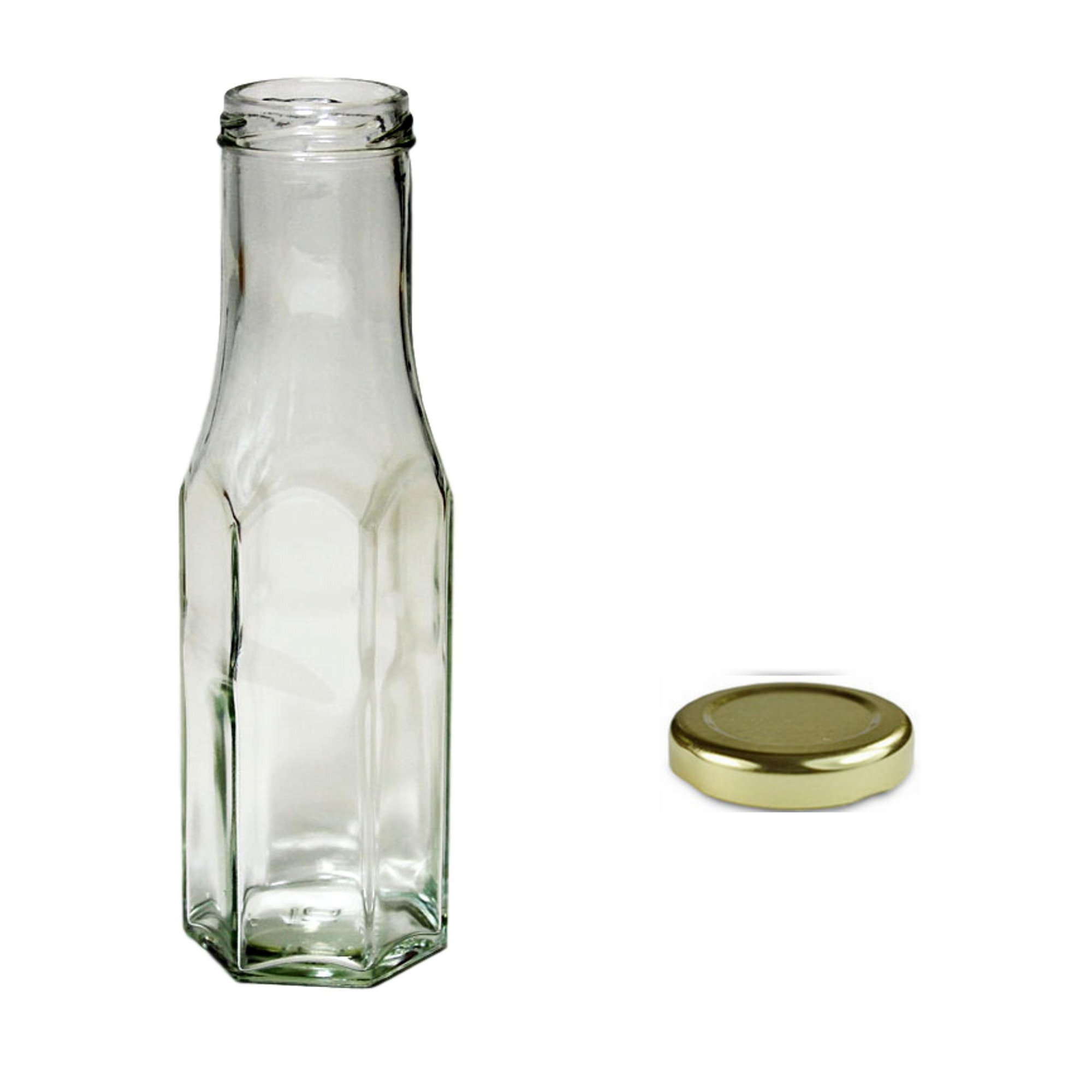 5X 250ml Clear Hexagonal Sauce Bottles with Gold Screw Cap