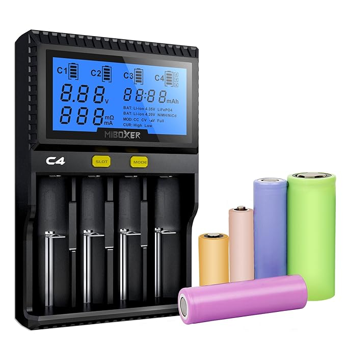 MiBOXER 18650 Battery Charger Speedy Smart Universal Charger with LCD Display for Rechargeable Batteries Ni-MH/Ni-Cd AA AAA Li-ion/LiFePO4/IMR 10440 14500 21700 RCR123 26650